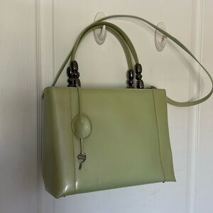 CHRISTIAN DIOR 💚 Maris Pearl Lime patent structured zipper/locks 2way bag Rare